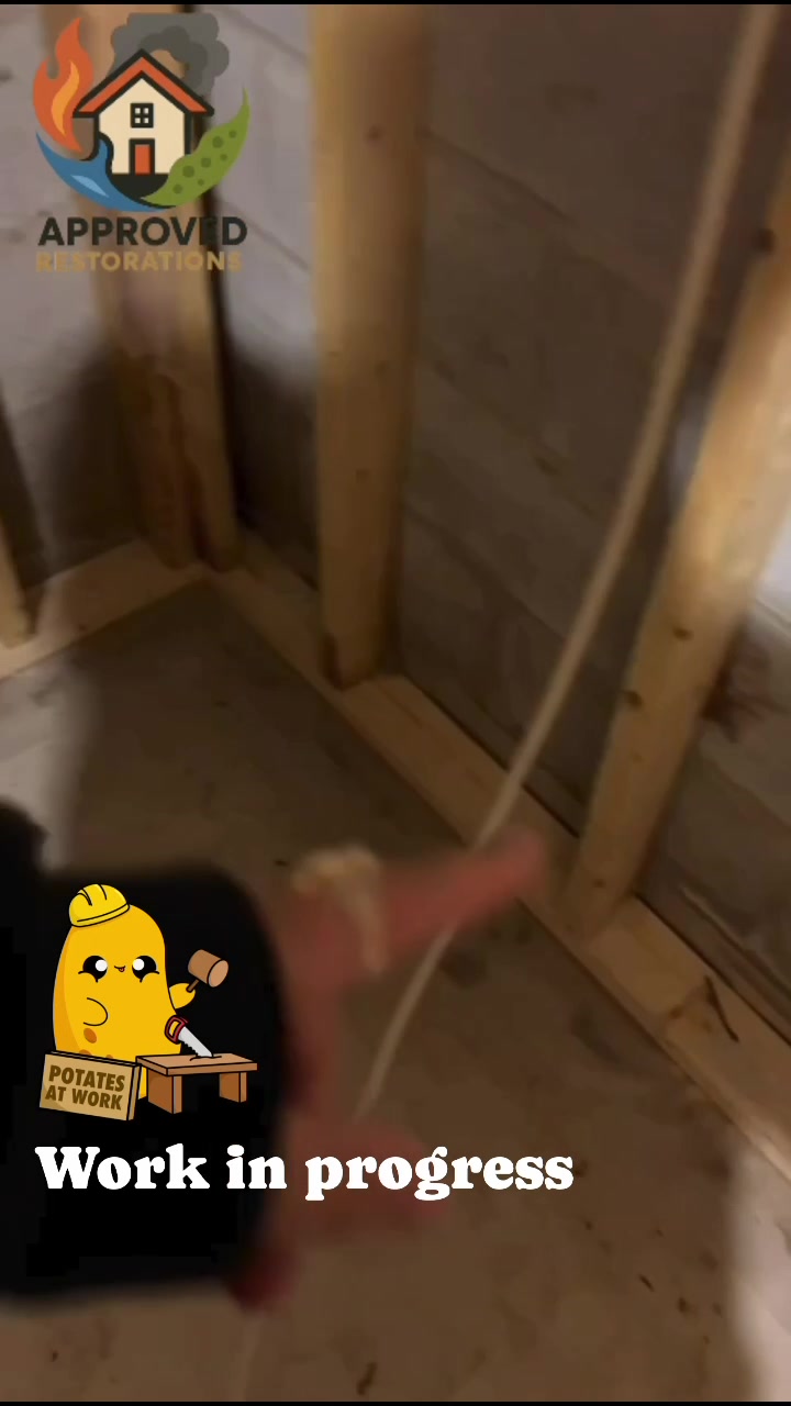Our crew is replacing the bottom of the frame and installing new sheets of drywall, meticulously rebuilding this water-damaged basement from the studs up to ensure a proper, long-lasting restoration.