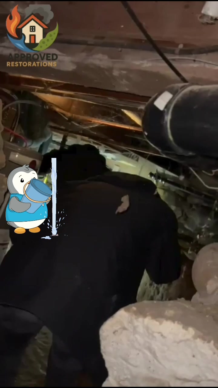 A ruptured sump pump discharge line flooded this entire basement, so our crew is now on-site, navigating the water to unplug the pump and begin the immediate water removal and mitigation process.