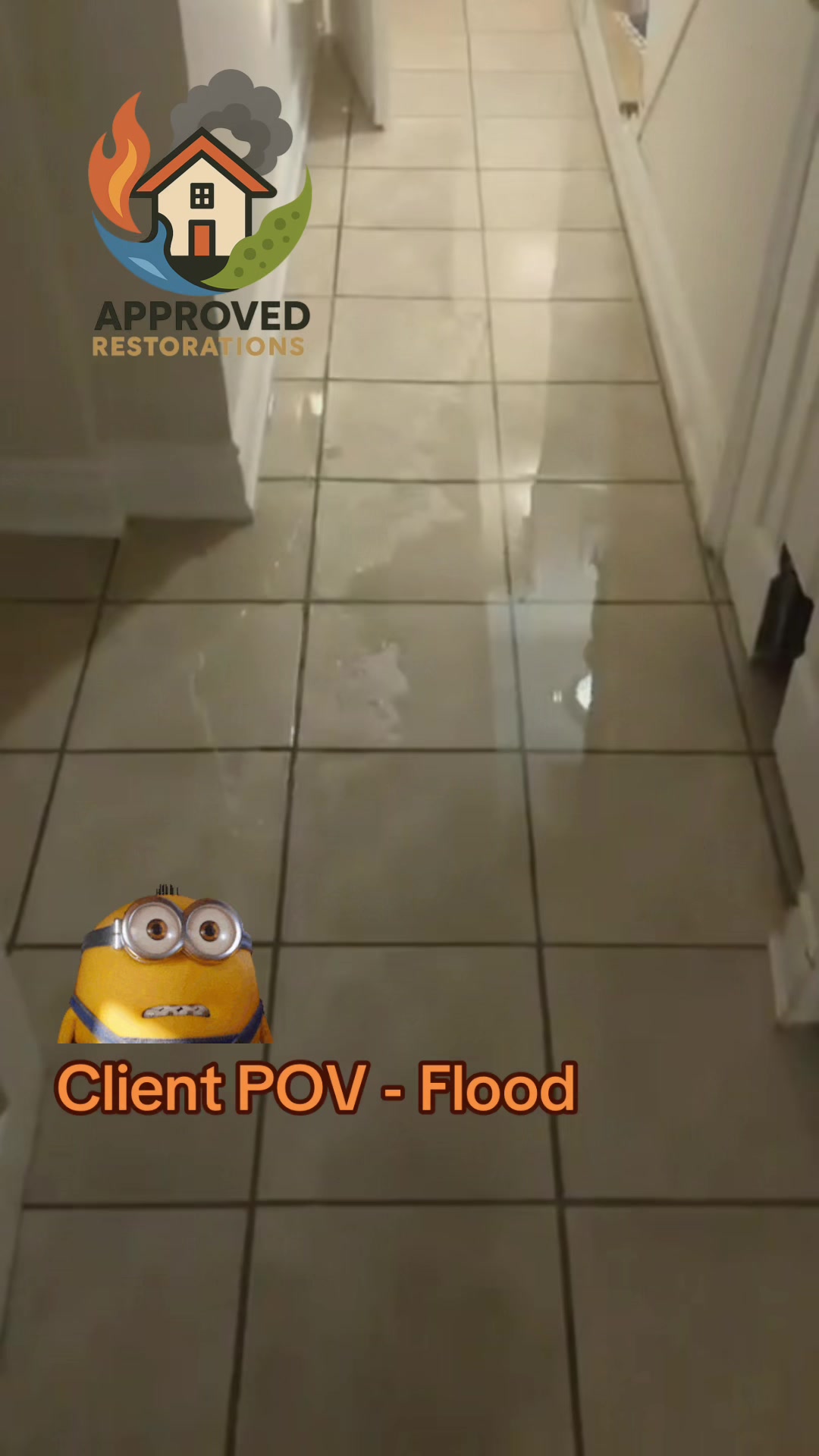 When a client's basement floods, leaving standing water across the tiled floor and soaking the baseboards, our team arrives to assess the damage, map the moisture, and plan a full water damage restoration before demolition begins.