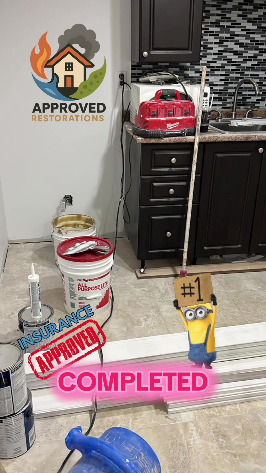 After a water damage remediation, our team brought this basement back to life, installing new flooring, fresh paint, and custom cabinetry to create a fully restored and inviting space.