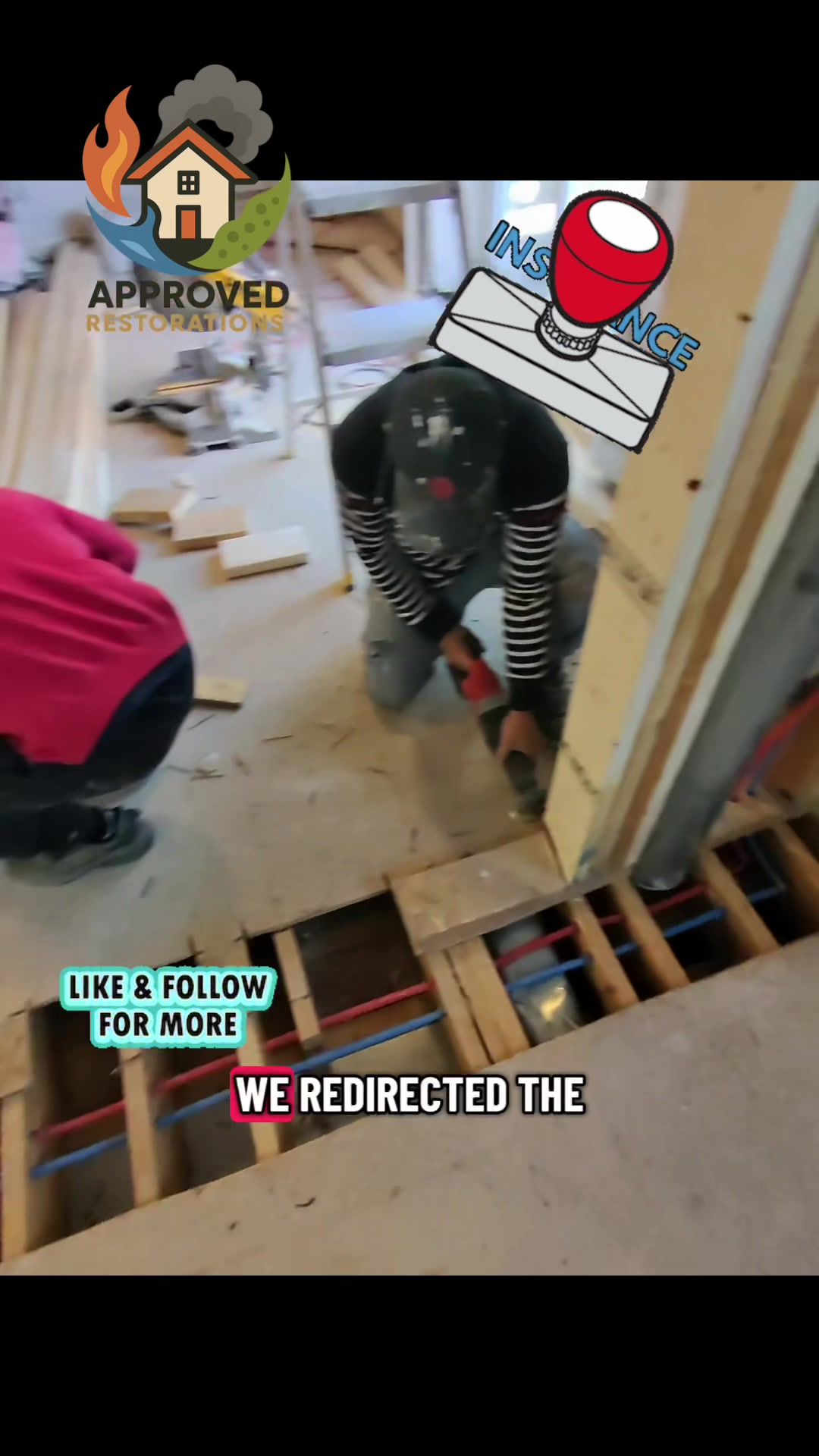 After water damage struck this Vaughan home, our crew is dismantling the temporary support walls now that the new LVL beams are fully carrying the load, redirecting the plumbing and electrical lines while stripping out the floors right up to the kitchen to finally deliver a true open-concept layout.