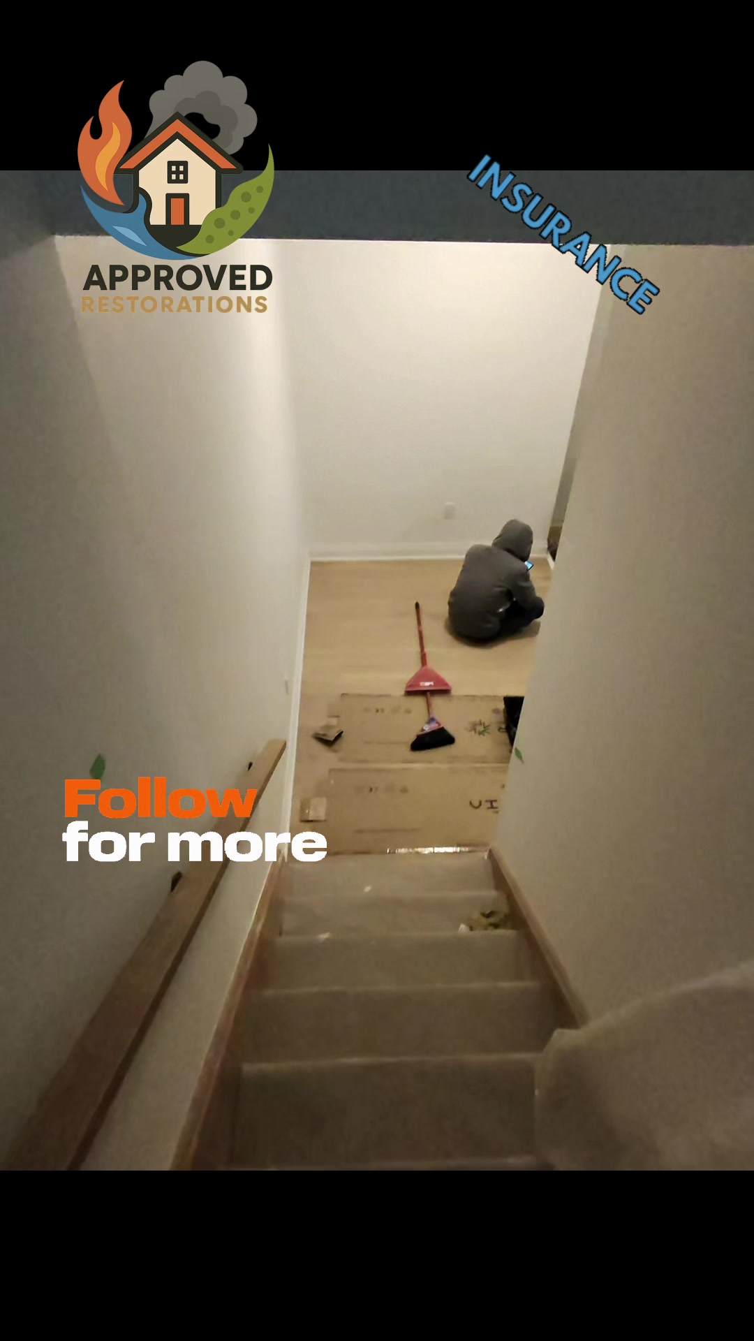 A kitchen leak took out the main floor and basement of this Thornhill home, so our crew is now wrapping up the reconstruction by putting the finishing touches on the downstairs trim work, bagging up the last of the garbage, and doing a final walkthrough of the freshly installed kitchen floors.