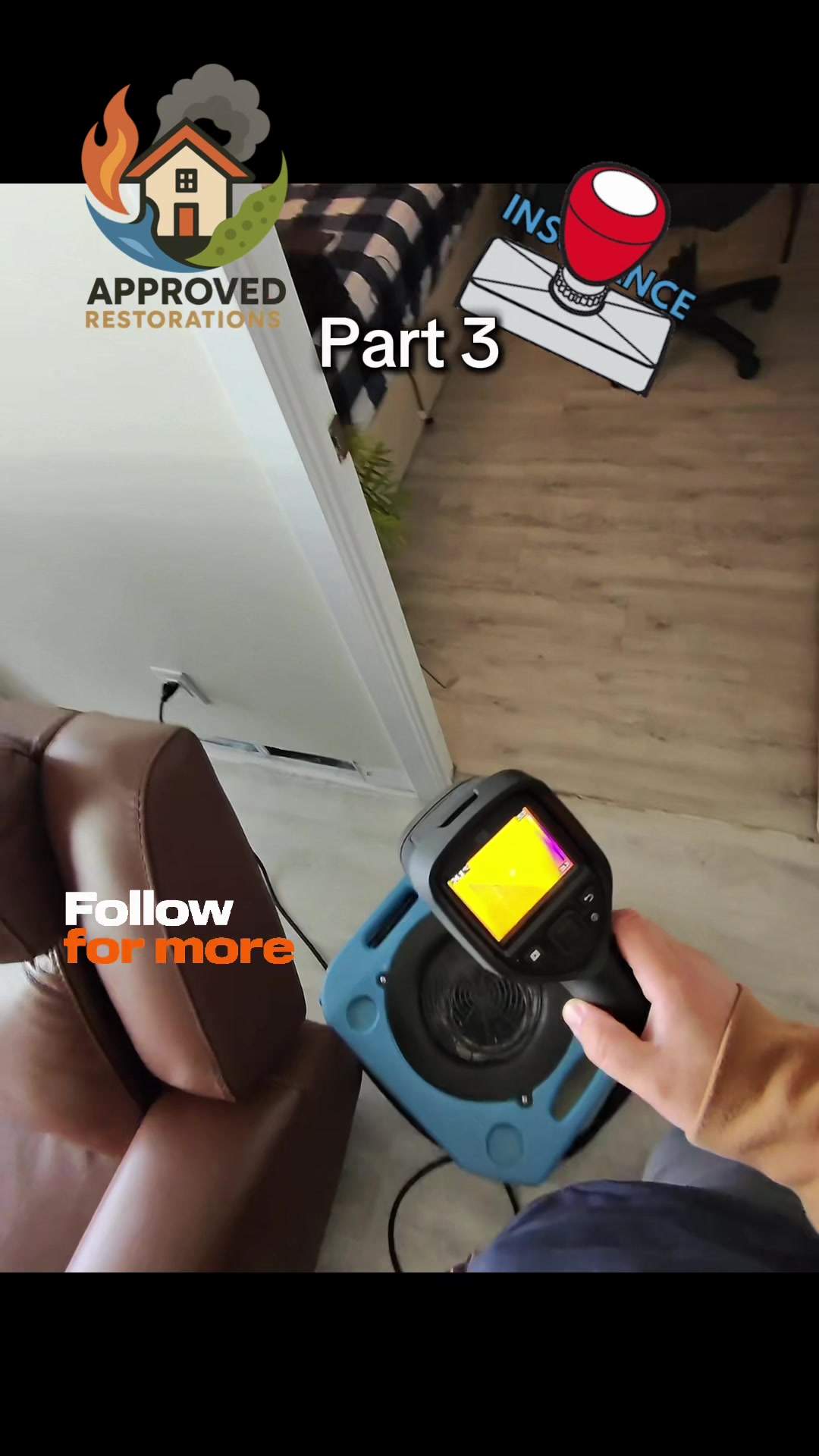 After a major condo flood left water flushing out from underneath the floorboards with every step, our team is using thermal imaging to trace the trapped moisture from the washroom to the custom closet, mapping out a mitigation plan that involves pulling the baseboards and ripping up the saturated laminate for a complete replacement.