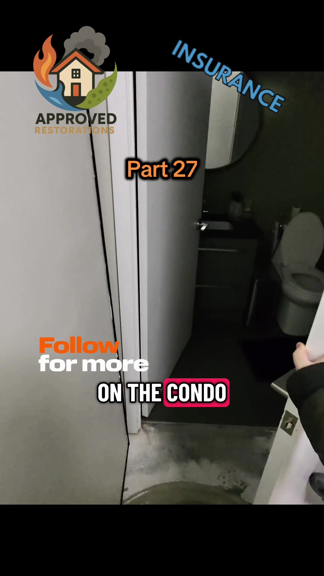 After a major flood hit this Yorkdale condo, our crew is ripping the unit down to bare concrete, shuffling plastic-wrapped furniture out of the way to tear out the remaining floors and baseboards, and disassembling the bed frame to stage the debris out on the balcony before hauling it all away.