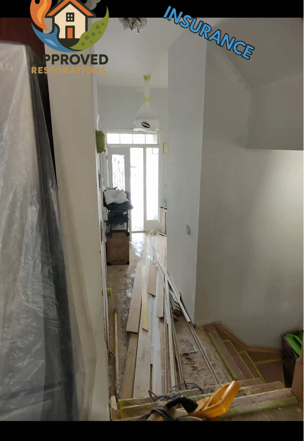 Following a major water damage claim at this Vaughan home, our crew is deep into a full-scale main floor rebuild, stripping the old popcorn ceiling and swapping outdated pot lights for modern designs while prepping the masked-off stairs for a fresh coat of life before we install all-new floors, baseboards, and casings.