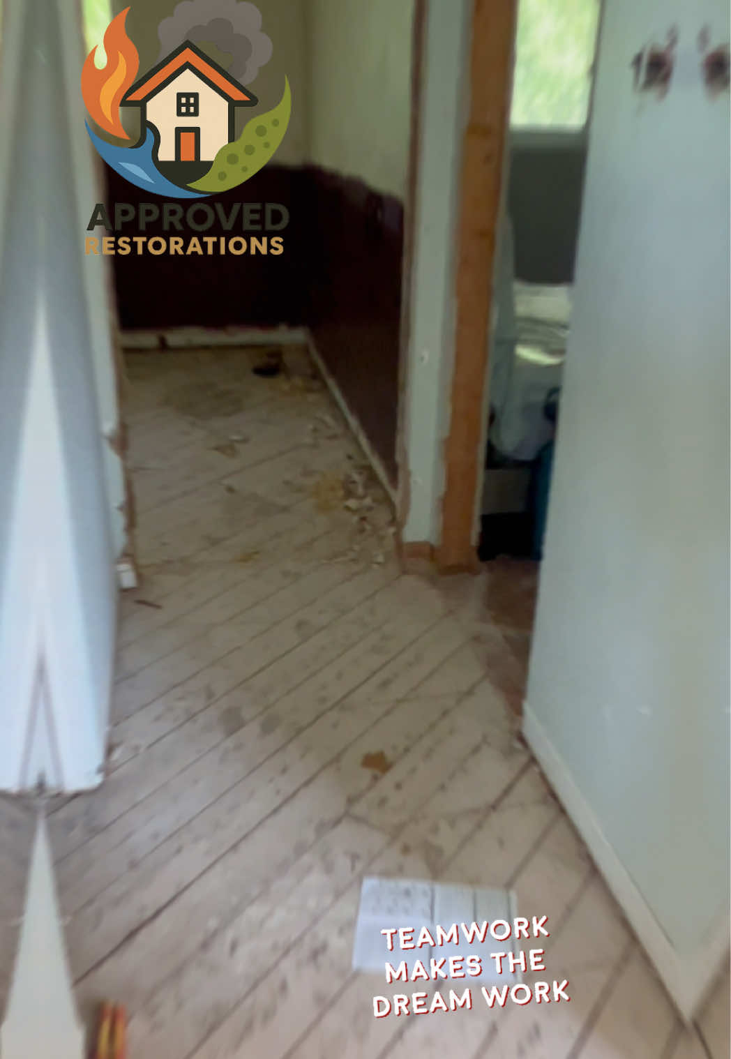 Kicking off a full upper-floor renovation and remediation project in this Newmarket home, our crew has already gutted the bathroom down to the bare studs and exposed shower plumbing, and we are now clearing debris across the hardwood hallways to prep the adjacent bedrooms for a complete top-to-bottom rebuild.