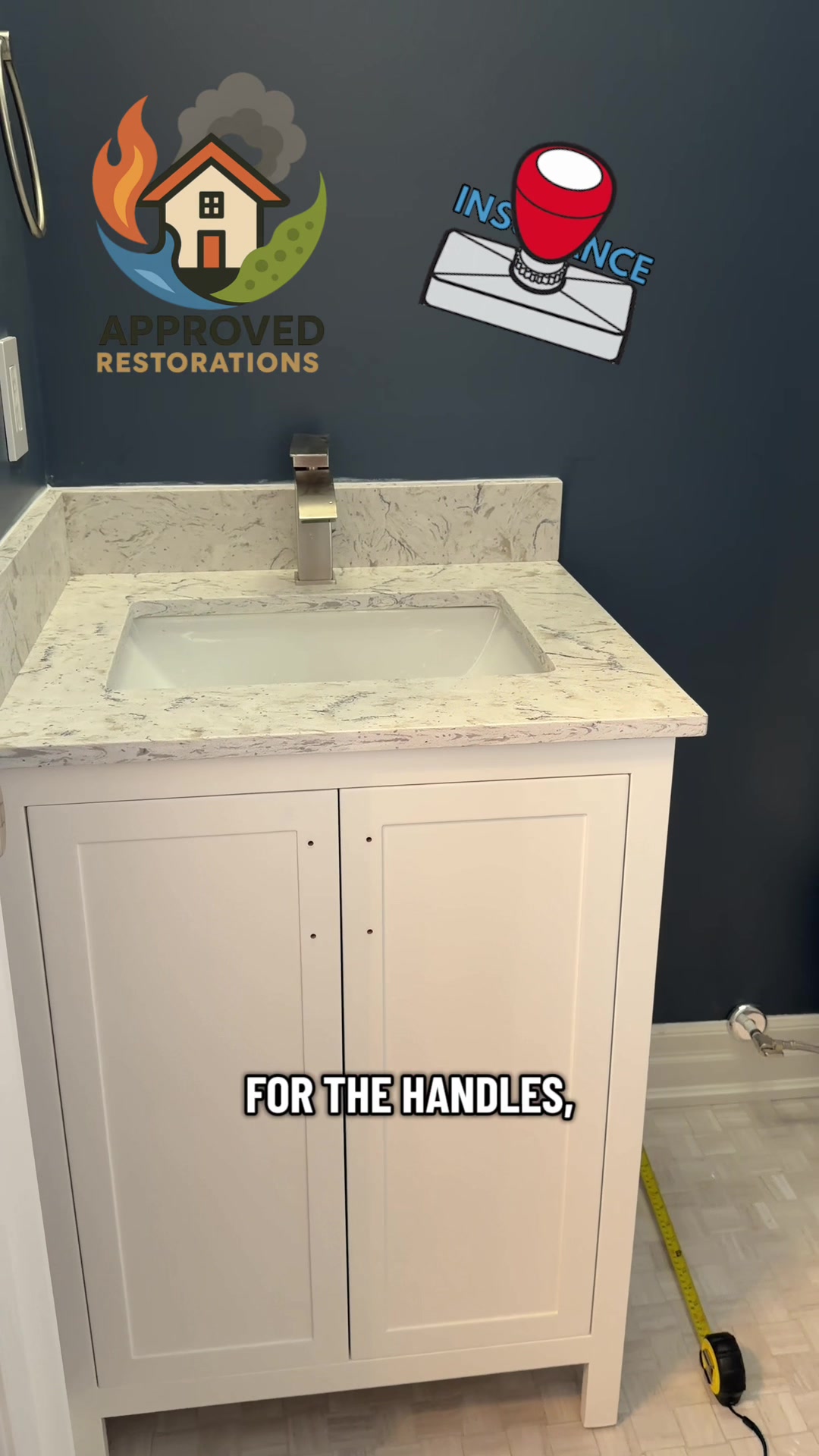 Following extensive water damage to the kitchen and basement of this Vaughan home, our crew has completely finished the downstairs rebuild and is now wrapping up the final details on the main floor—admiring the newly installed backsplash and independent lighting before we mount the final cabinet handles and knock out a few minor touch-ups upstairs.