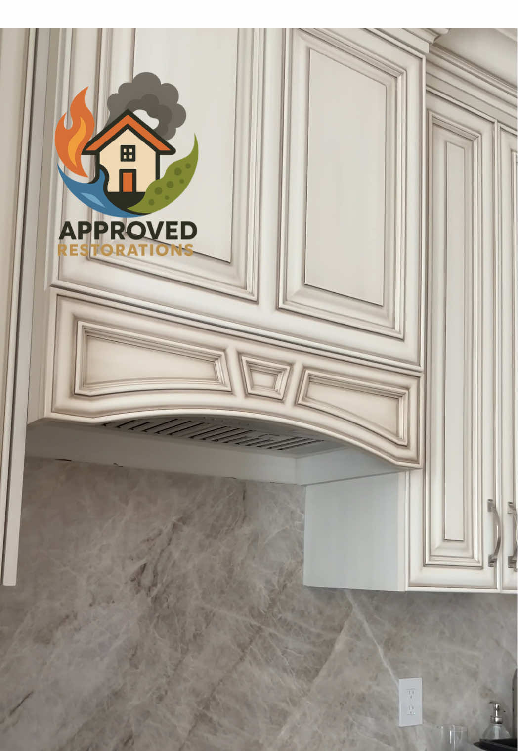 Assessing the aftermath of severe water damage across the kitchen and basement of this Vaughan home, our crew is inspecting the custom white cabinetry and marble finishes—checking inside drawers and under the sink—to determine what can be salvaged before we start the tear-out and drying process.