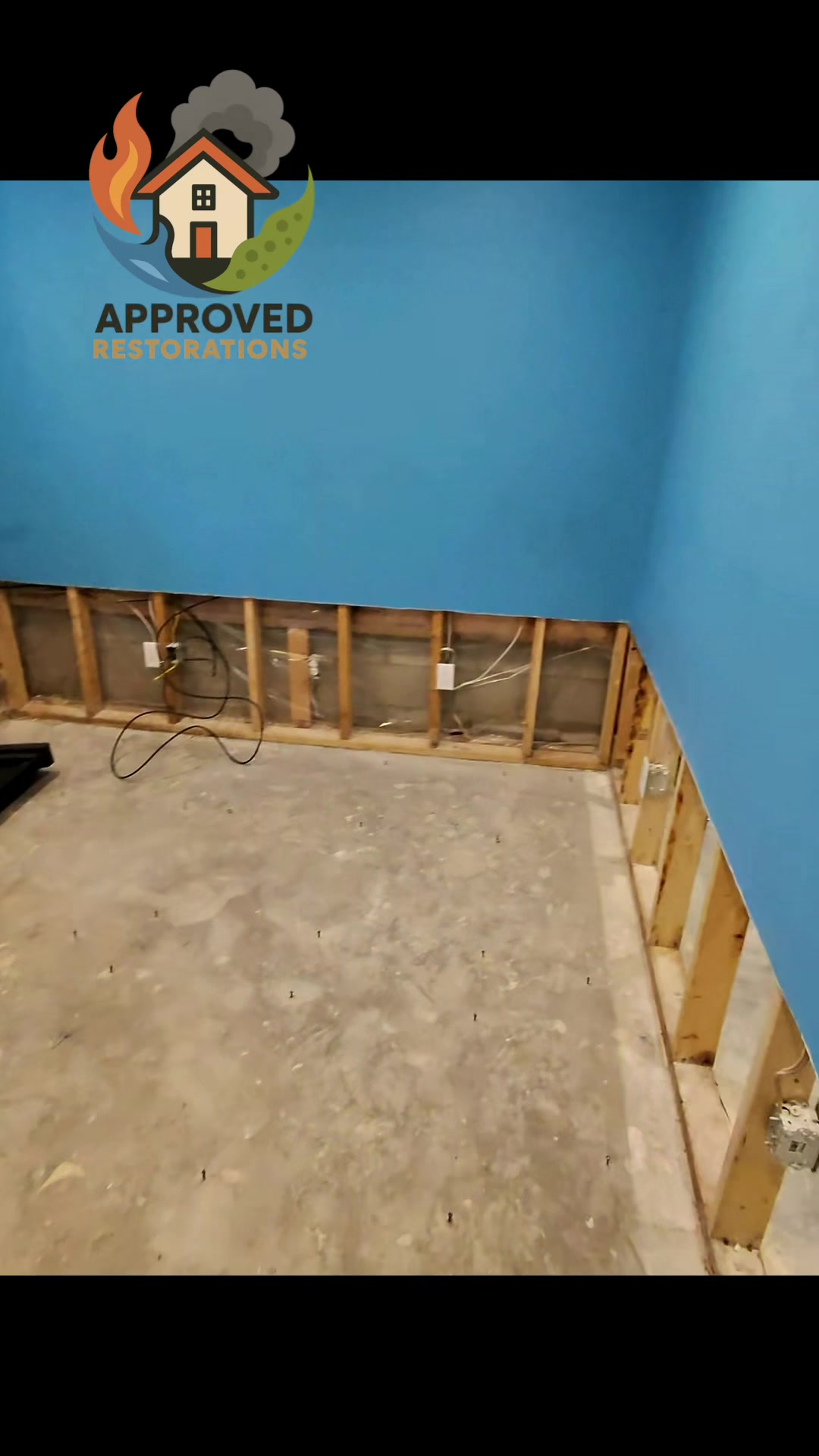 A sump pump failure flooded this finished basement, so our crew removed the saturated flooring and cut away the lower drywall to thoroughly dry the exposed wood framing—and with the space fully cleaned and the emergency mitigation stage wrapped up, we are ready to begin the full rebuild process.