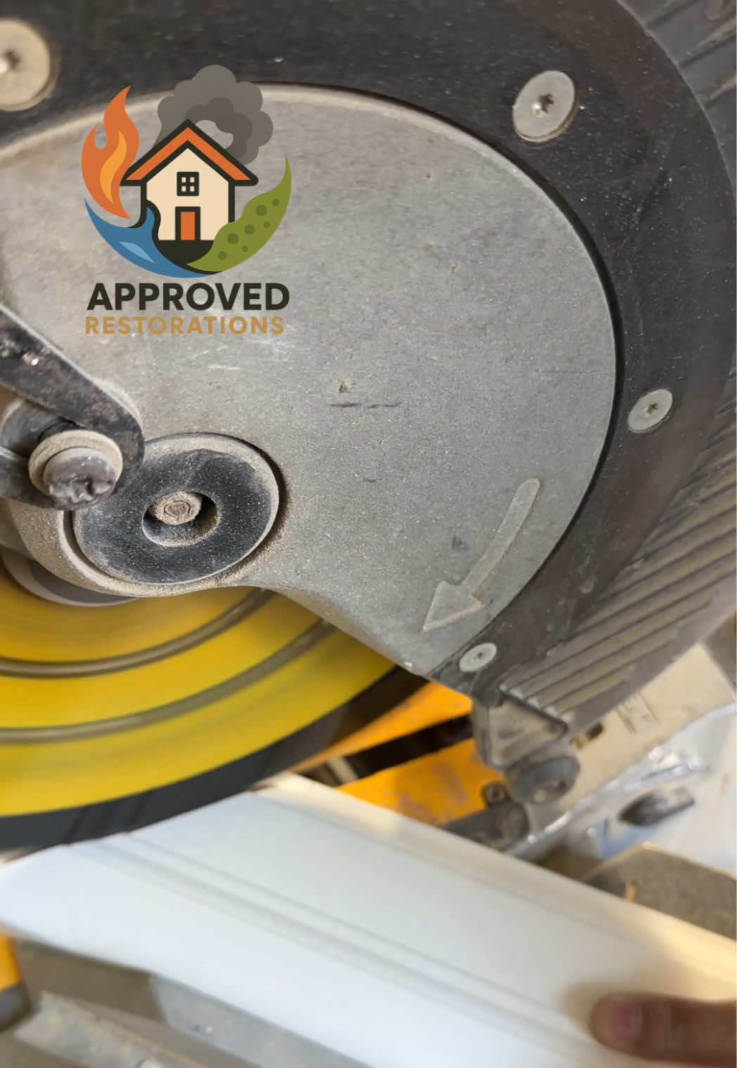 Moving into the reconstruction phase after a water damage claim at this Richmond Hill home, our crew is tackling the finish carpentry—measuring and cutting fresh white casing on the miter saw before securing it to the door jambs with a brad nailer to finally put this space back together.