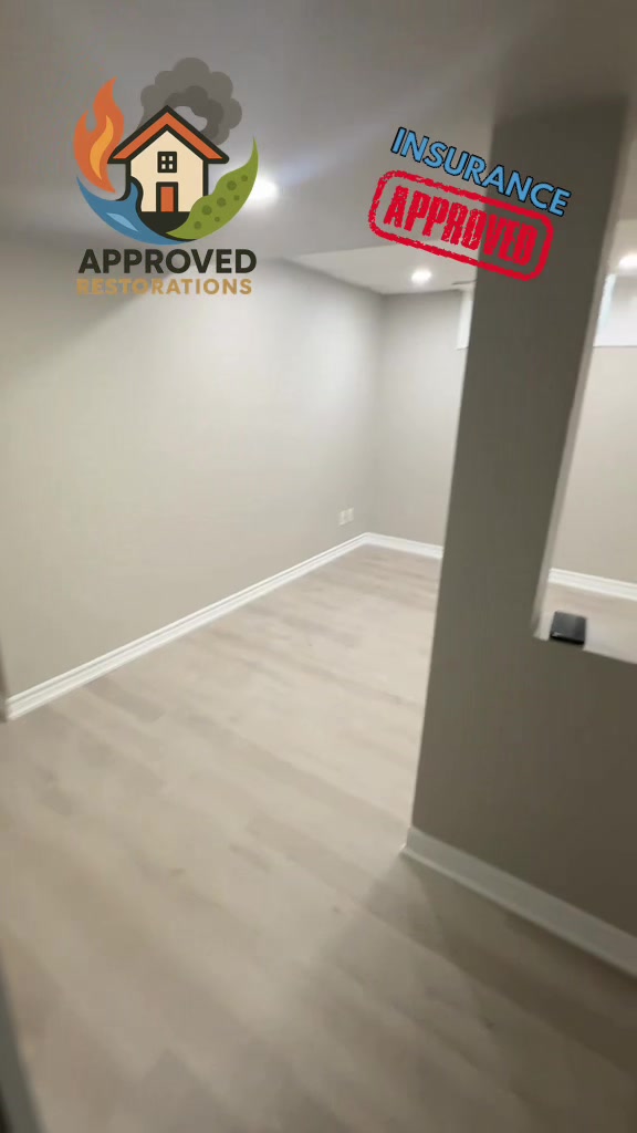 After a leak damaged this Ajax basement, our team completed a full three-day restoration, installing fresh vinyl flooring, repairing and painting all the walls, and fitting new door frames before our final cleanup and walkthrough with the homeowner.