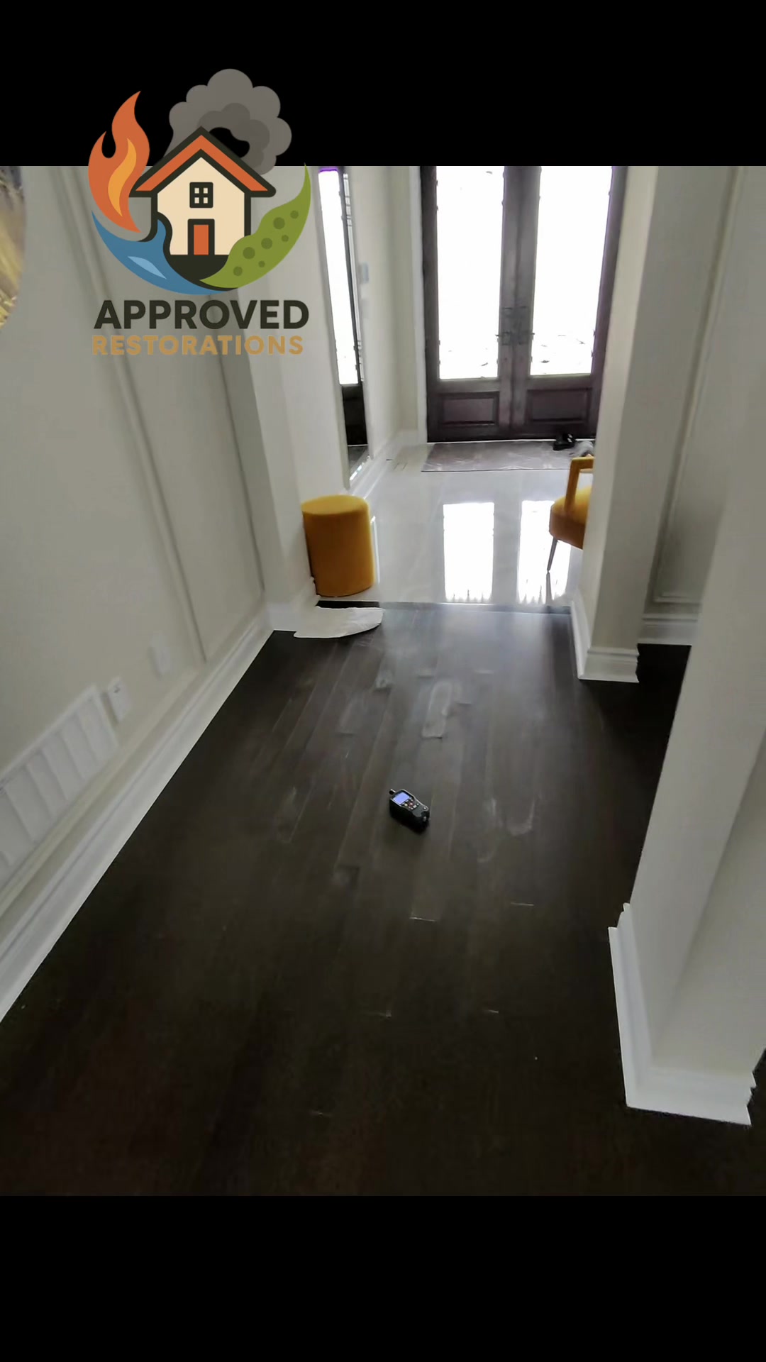 After a roof leak sent water through the ceiling, down the wall, and across multiple levels of the home, our crew is using thermal imaging to map the damage, documenting everything for insurance, and removing saturated materials to bring in air movers and dehumidifiers.