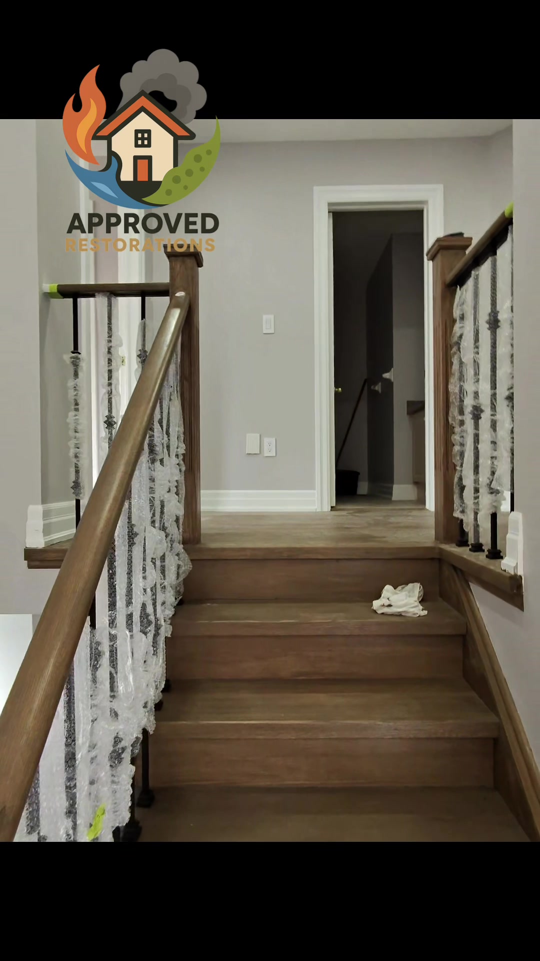 A major flood wiped out two main levels of this home, so our team completely redid the space, swapping the old upstairs carpet for hardwood and installing newly stained stairs. With fresh paint, trim, and baseboards already wrapped up, we are just waiting on the new kitchen and island to arrive to cross the finish line on this massive top-to-bottom rebuild.