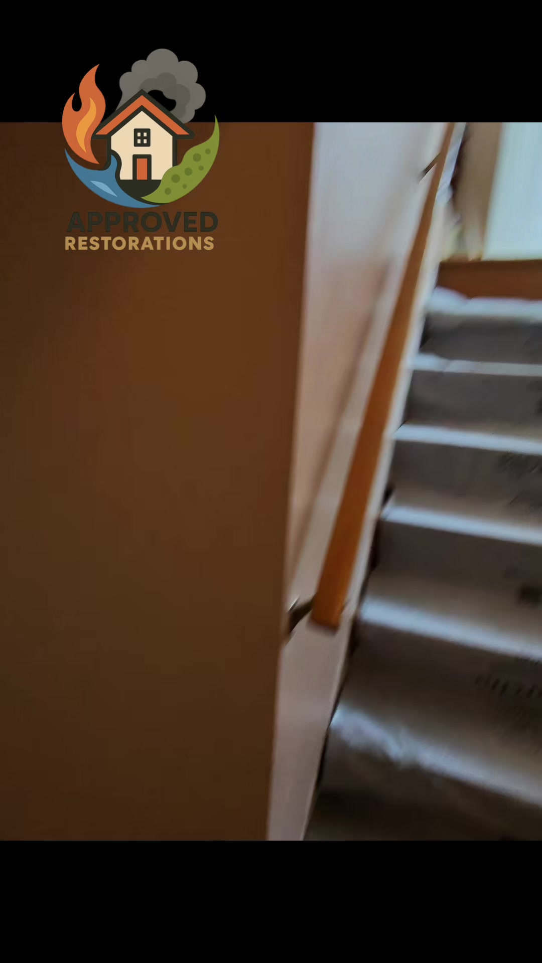 A massive basement flood hit this Richmond Hill home, so our crew taped heavy-duty protective paper across every stair tread to shield the main level—ensuring the property stays completely spotless while we haul up waterlogged drywall, set up drying equipment, and manage the heavy demolition below for this insurance claim.
